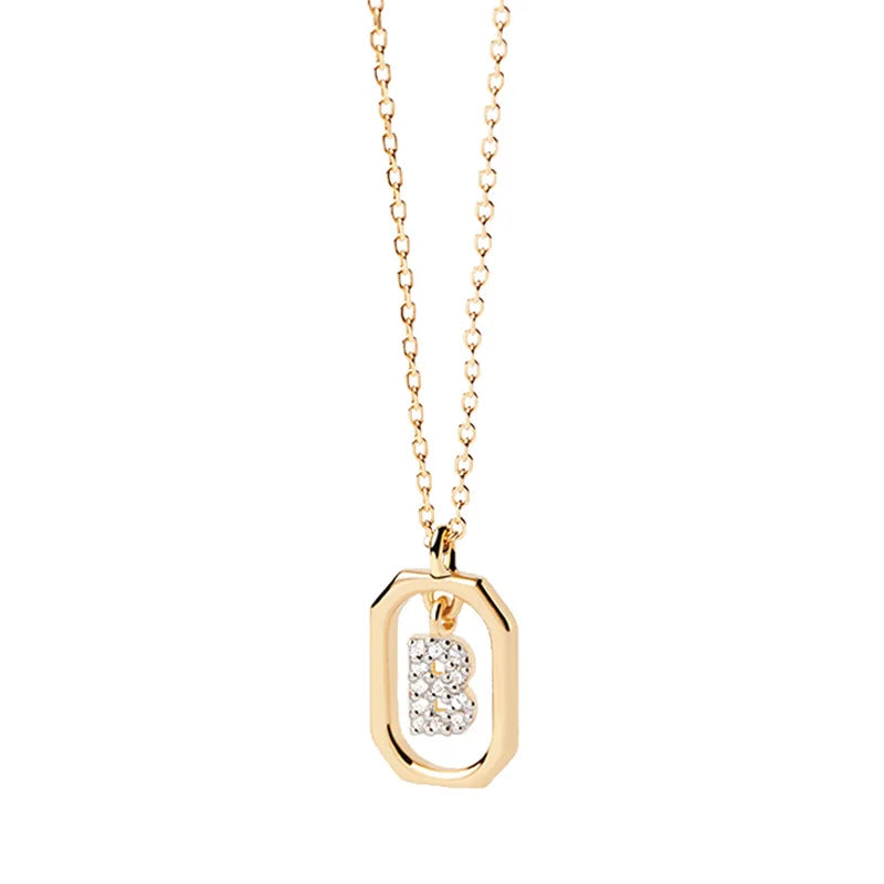 Collier pour femme avec pendentif hexagonal initiale - lettre