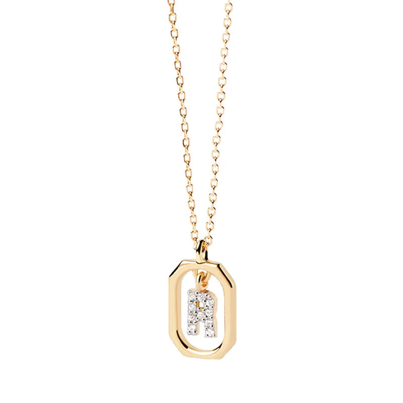 Collier pour femme avec pendentif hexagonal initiale - lettre
