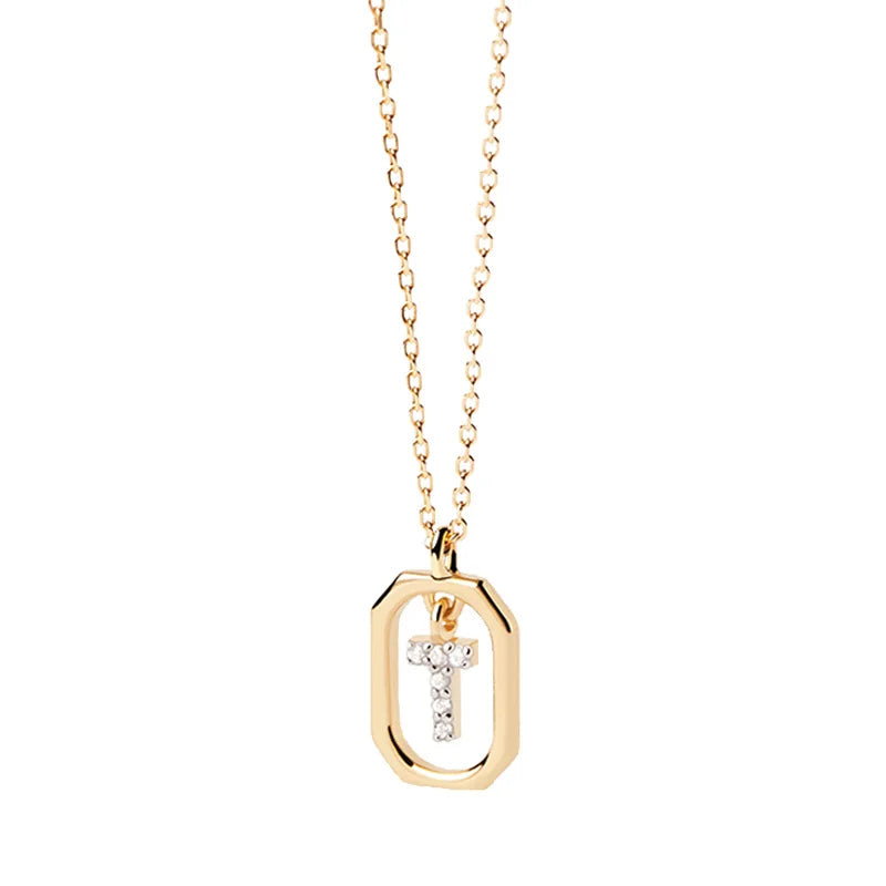 Collier pour femme avec pendentif hexagonal initiale - lettre