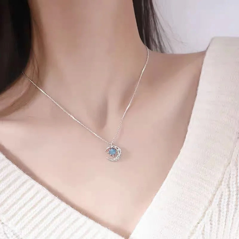 Collar para Mujer Colgante Estrella y Luna plata