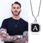 Collier pour homme avec pendentif hexagonale initiale - lettre