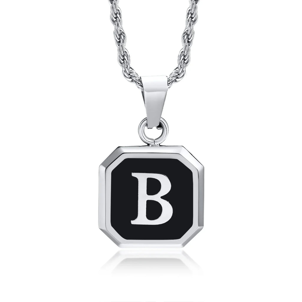 Collier pour homme avec pendentif hexagonale initiale - lettre