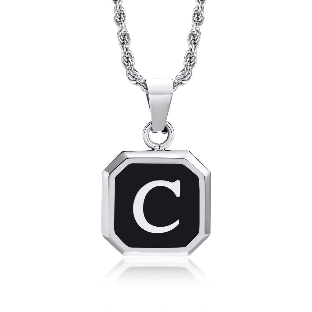 Collier pour homme avec pendentif hexagonale initiale - lettre