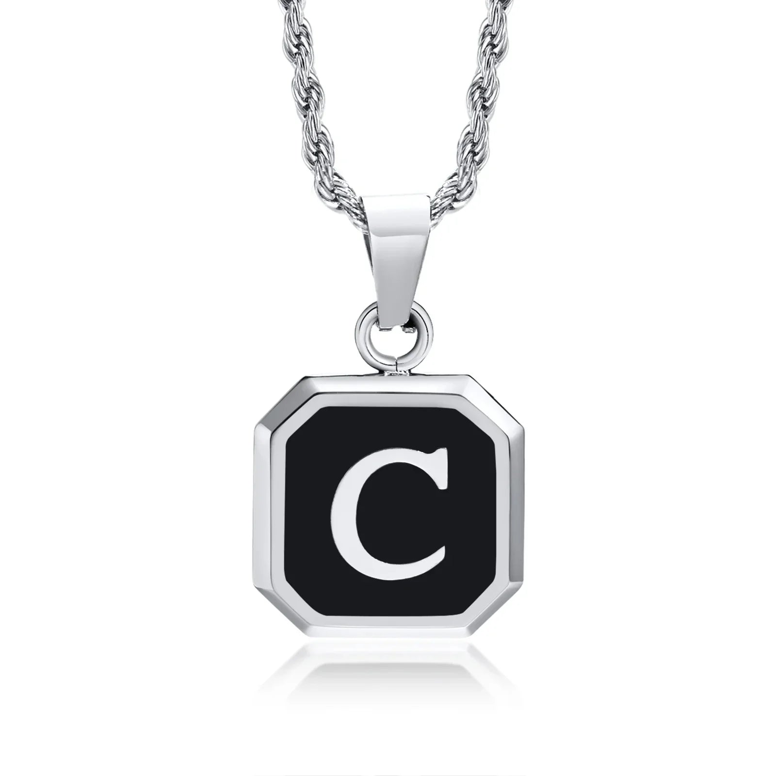 Collier pour homme avec pendentif hexagonale initiale - lettre