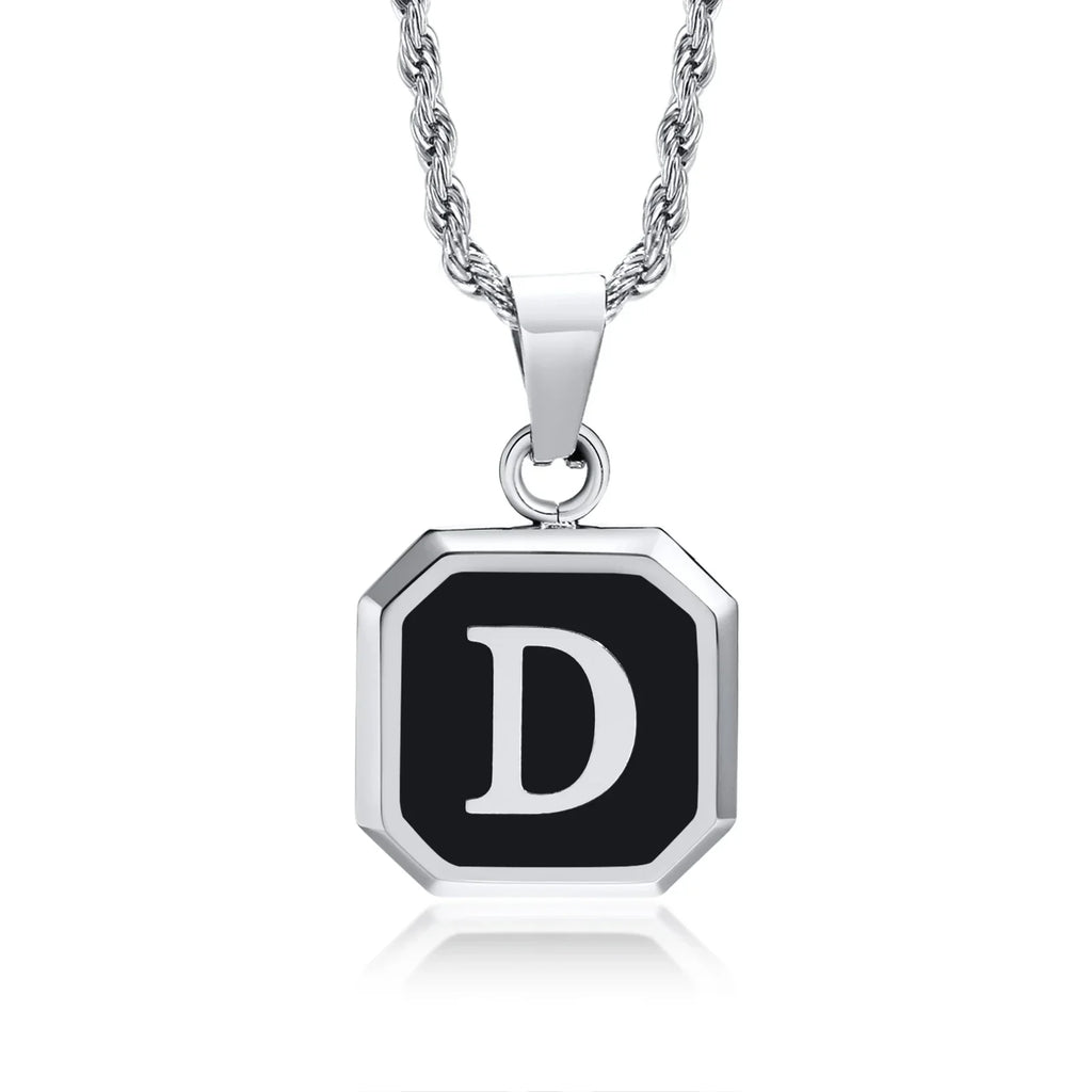 Collier pour homme avec pendentif hexagonale initiale - lettre