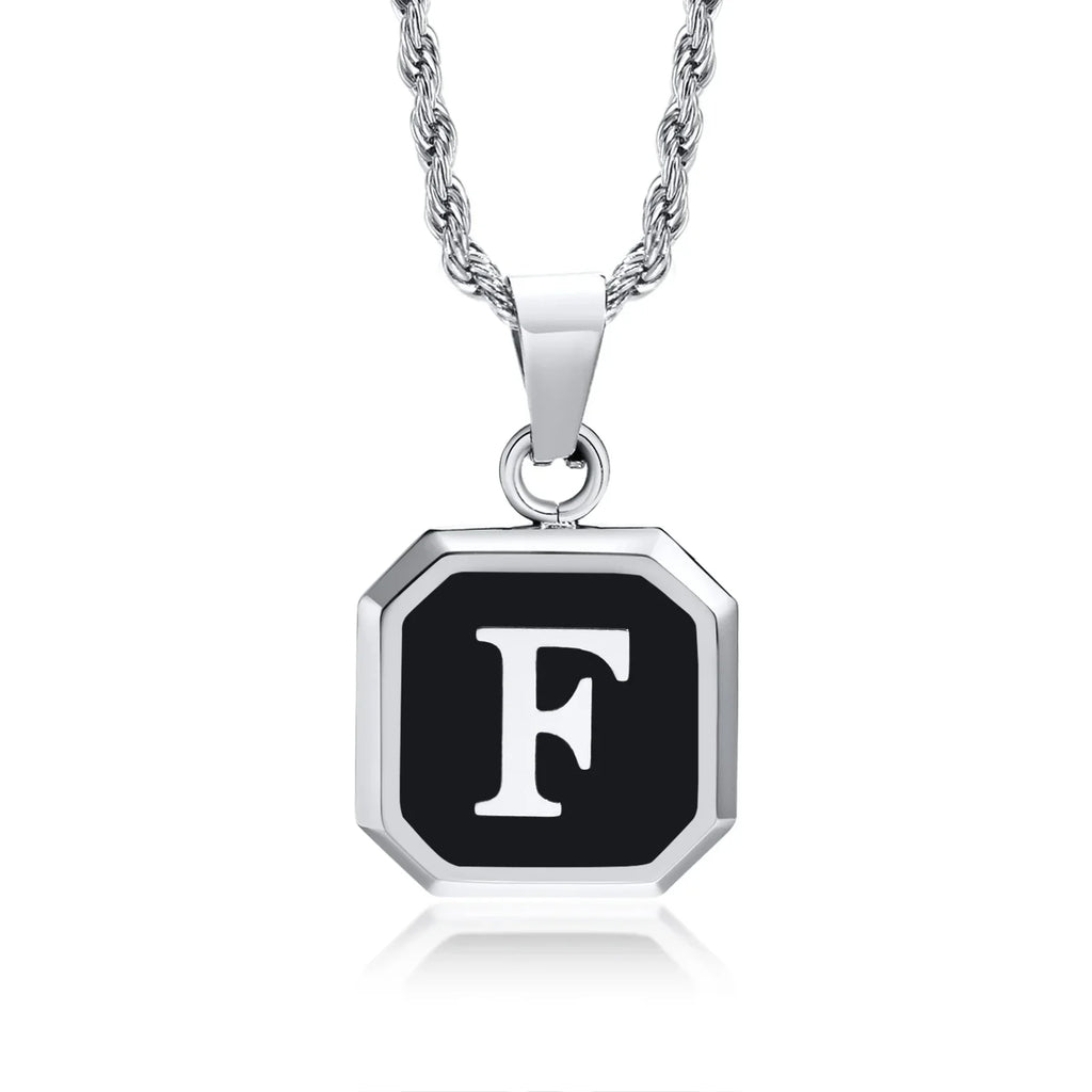 Collier pour homme avec pendentif hexagonale initiale - lettre