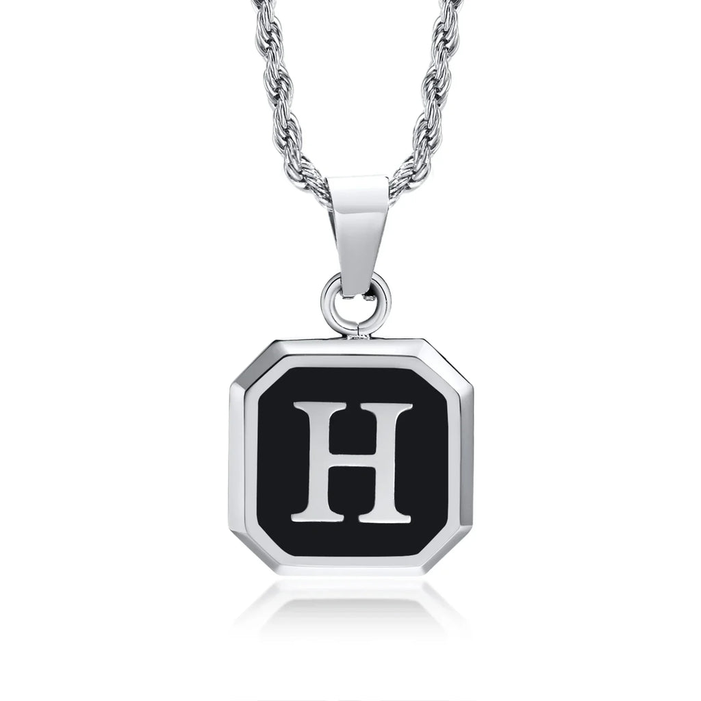 Collier pour homme avec pendentif hexagonale initiale - lettre