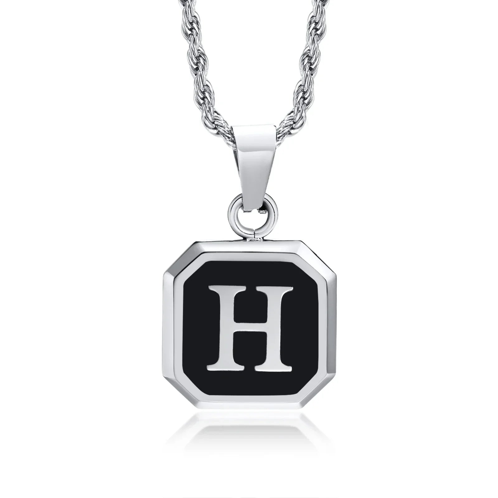 Collier pour homme avec pendentif hexagonale initiale - lettre