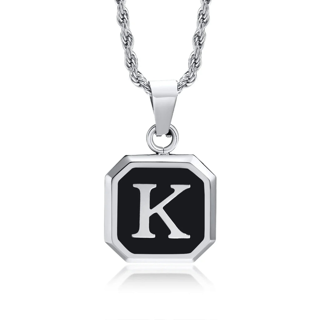 Collier pour homme avec pendentif hexagonale initiale - lettre