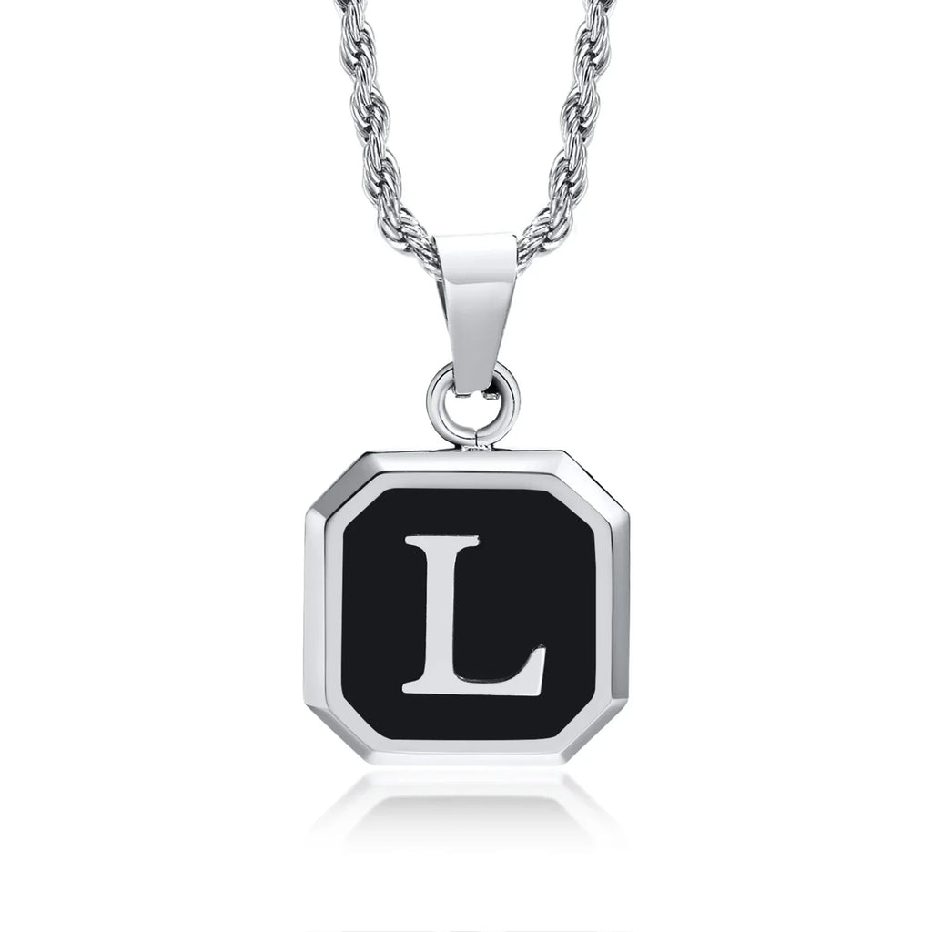 Collier pour homme avec pendentif hexagonale initiale - lettre