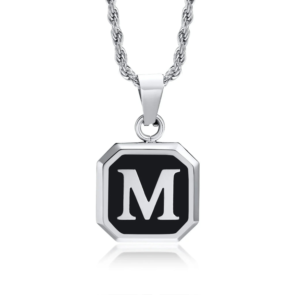 Collier pour homme avec pendentif hexagonale initiale - lettre