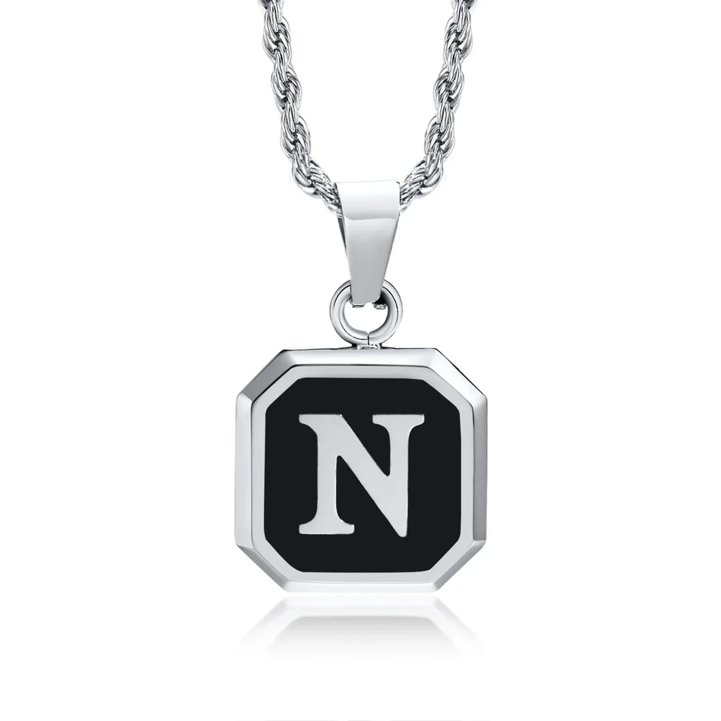 Collier pour homme avec pendentif hexagonale initiale - lettre