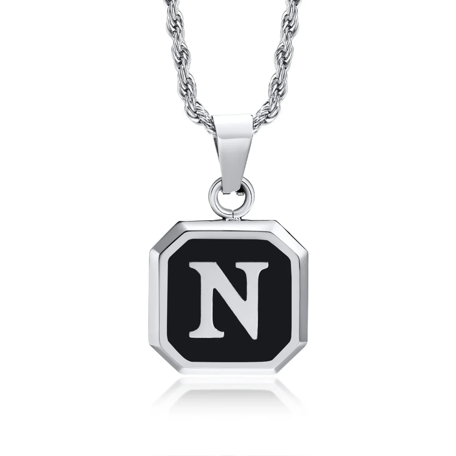 Collier pour homme avec pendentif hexagonale initiale - lettre