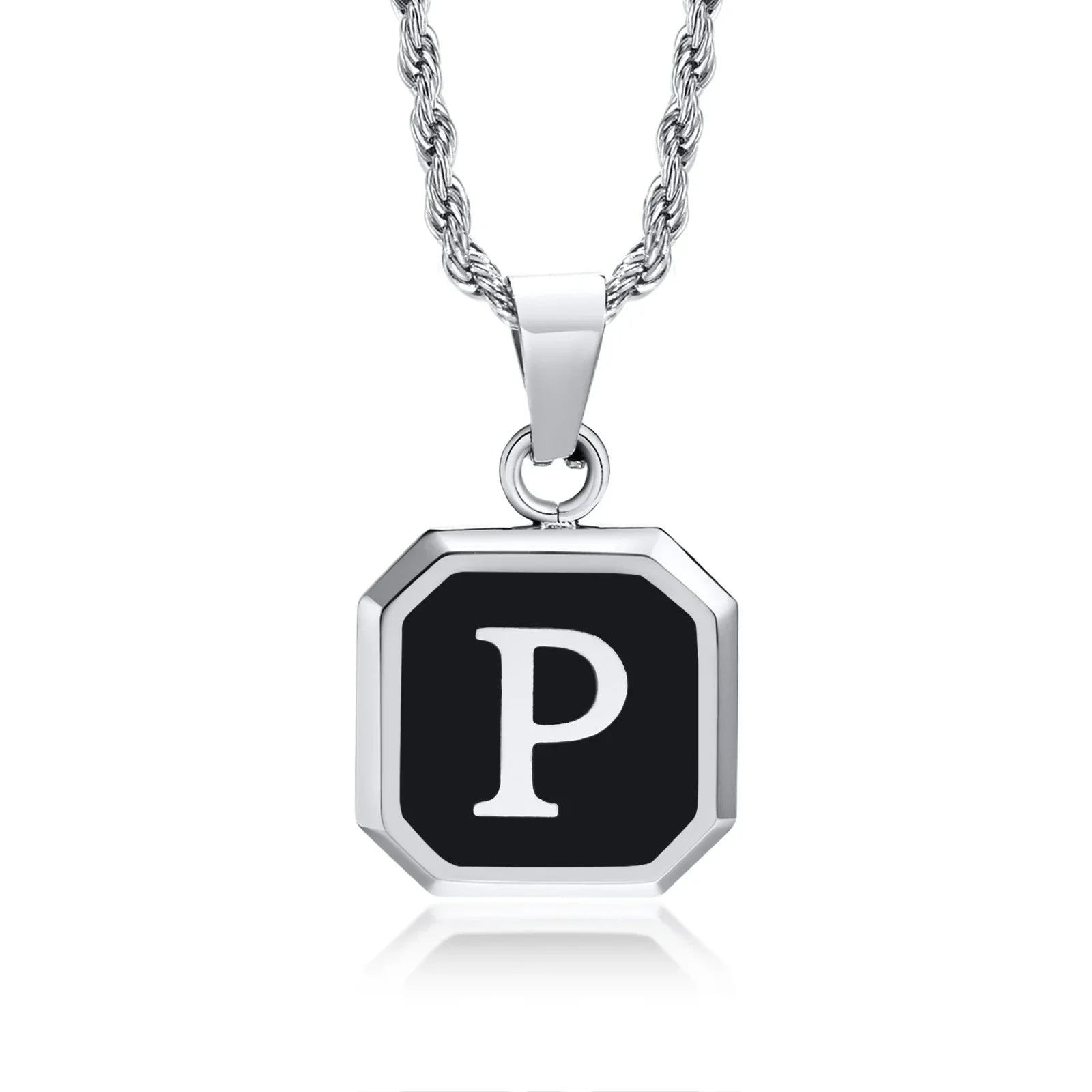 Collier pour homme avec pendentif hexagonale initiale - lettre