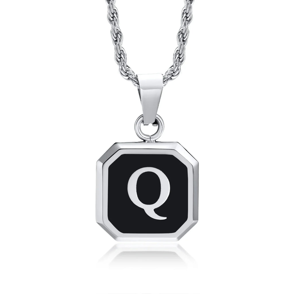 Collier pour homme avec pendentif hexagonale initiale - lettre