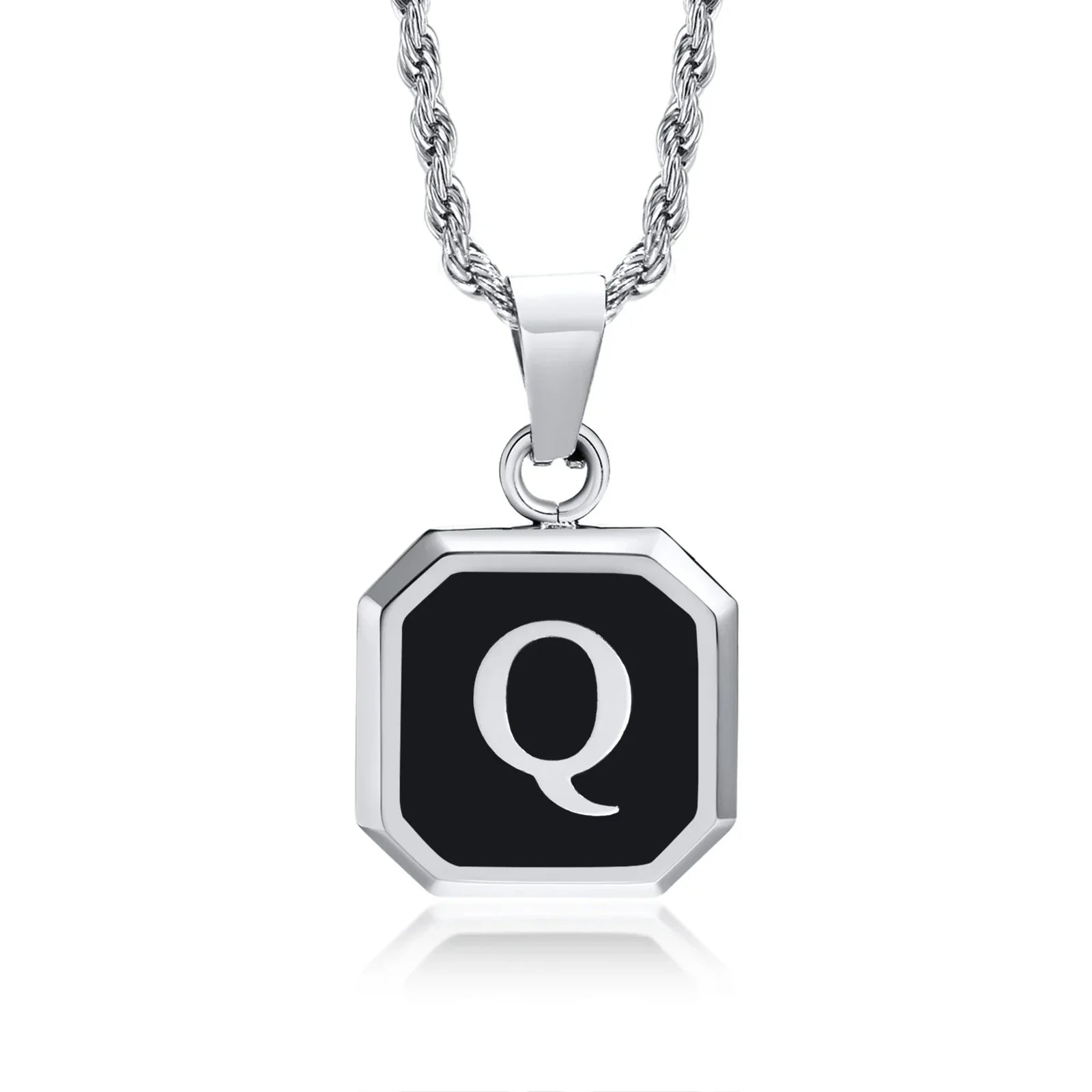 Collier pour homme avec pendentif hexagonale initiale - lettre