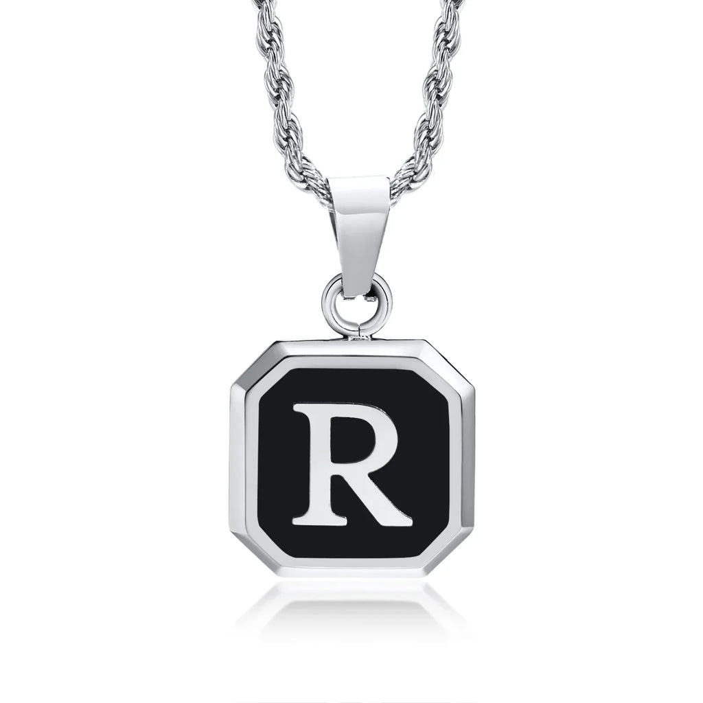 Collier pour homme avec pendentif hexagonale initiale - lettre