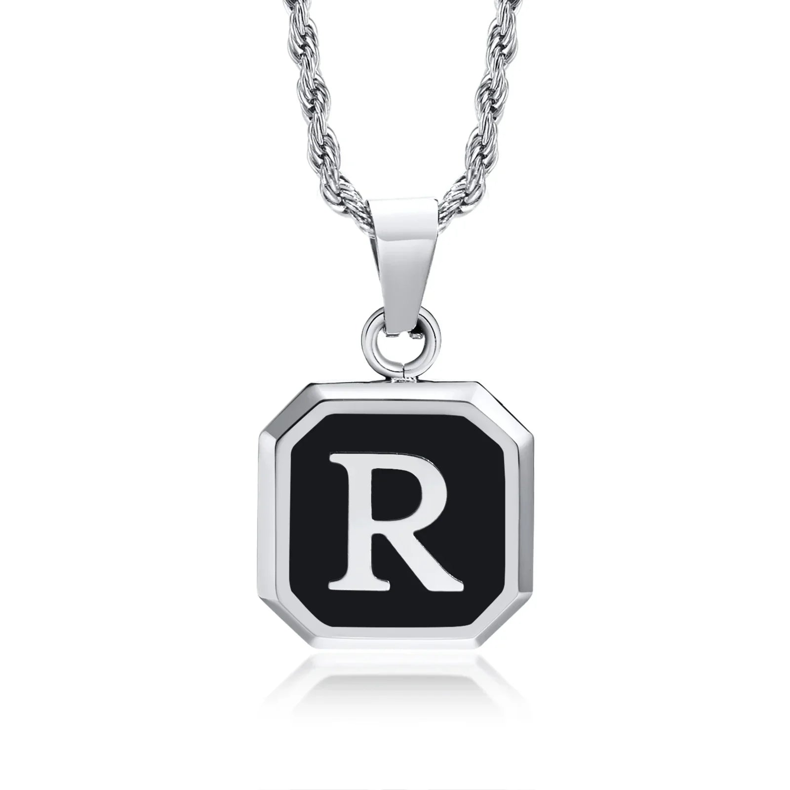 Collier pour homme avec pendentif hexagonale initiale - lettre