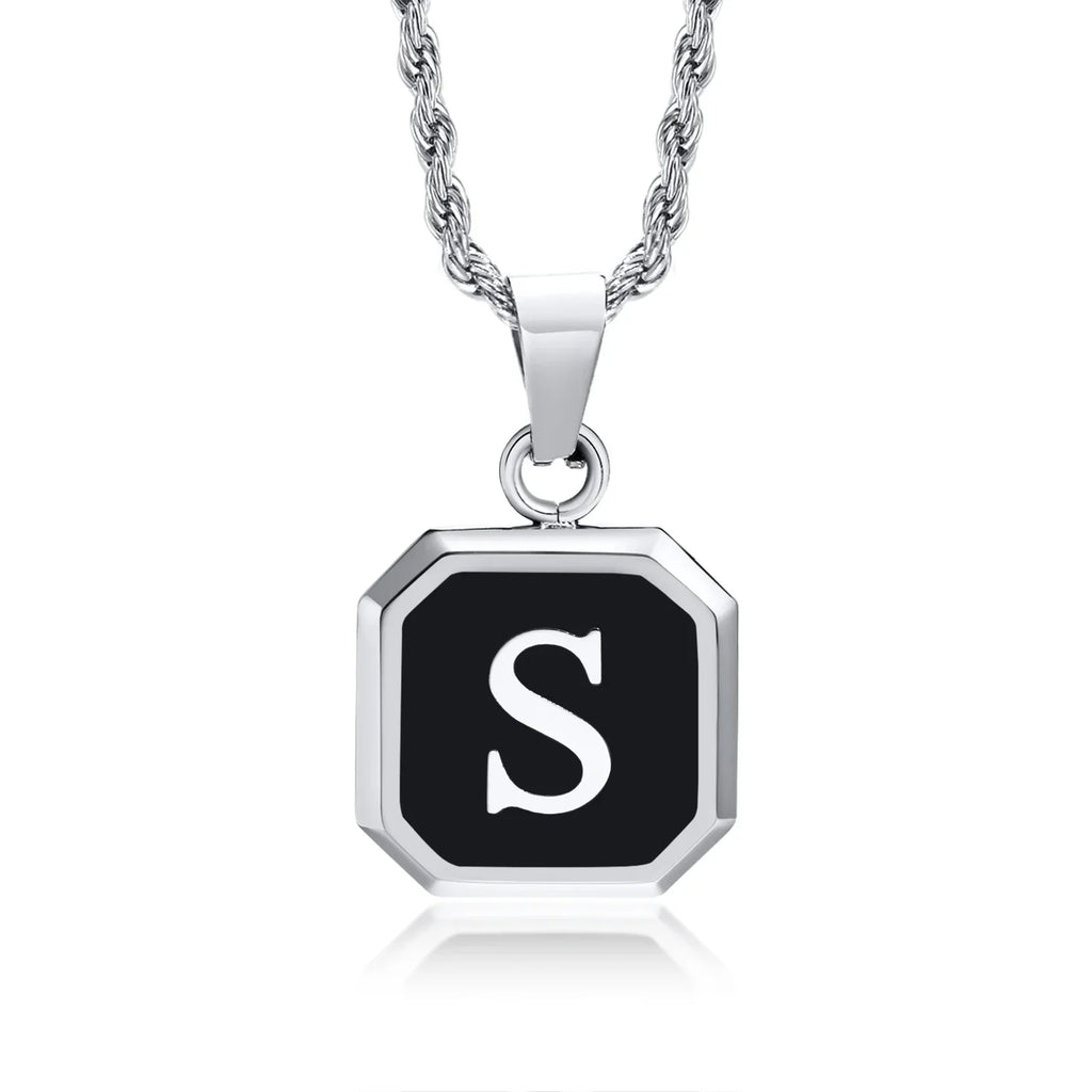 Collier pour homme avec pendentif hexagonale initiale - lettre