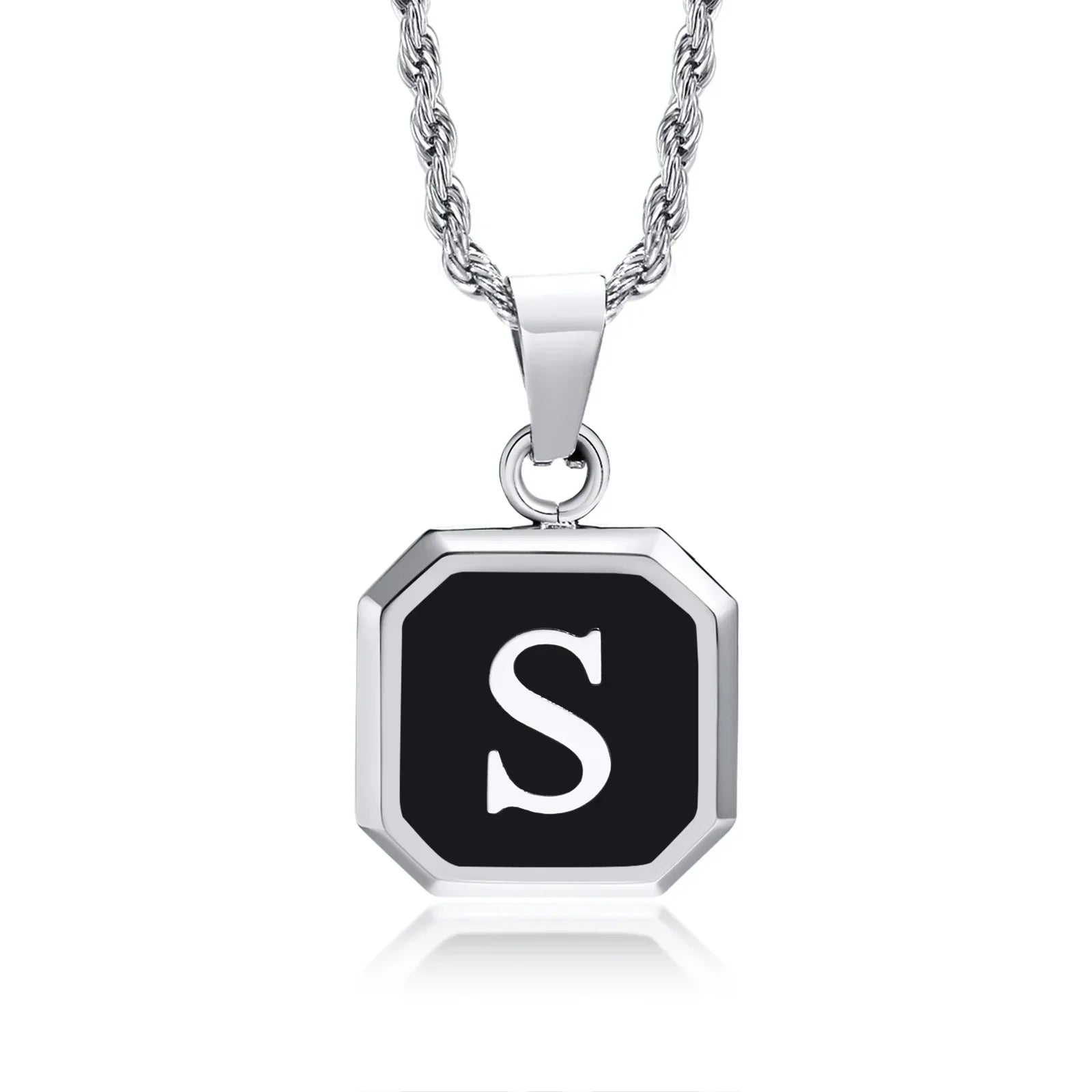 Collier pour homme avec pendentif hexagonale initiale - lettre