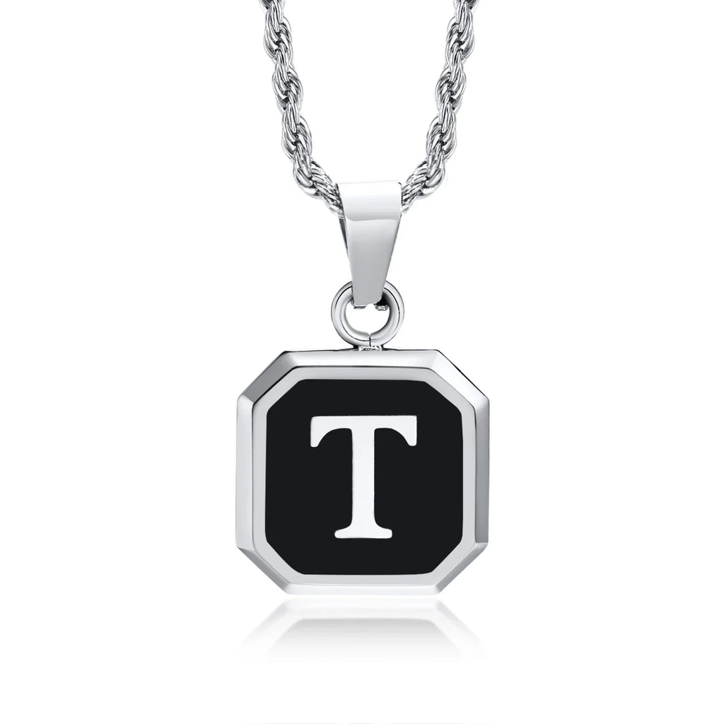 Collier pour homme avec pendentif hexagonale initiale - lettre