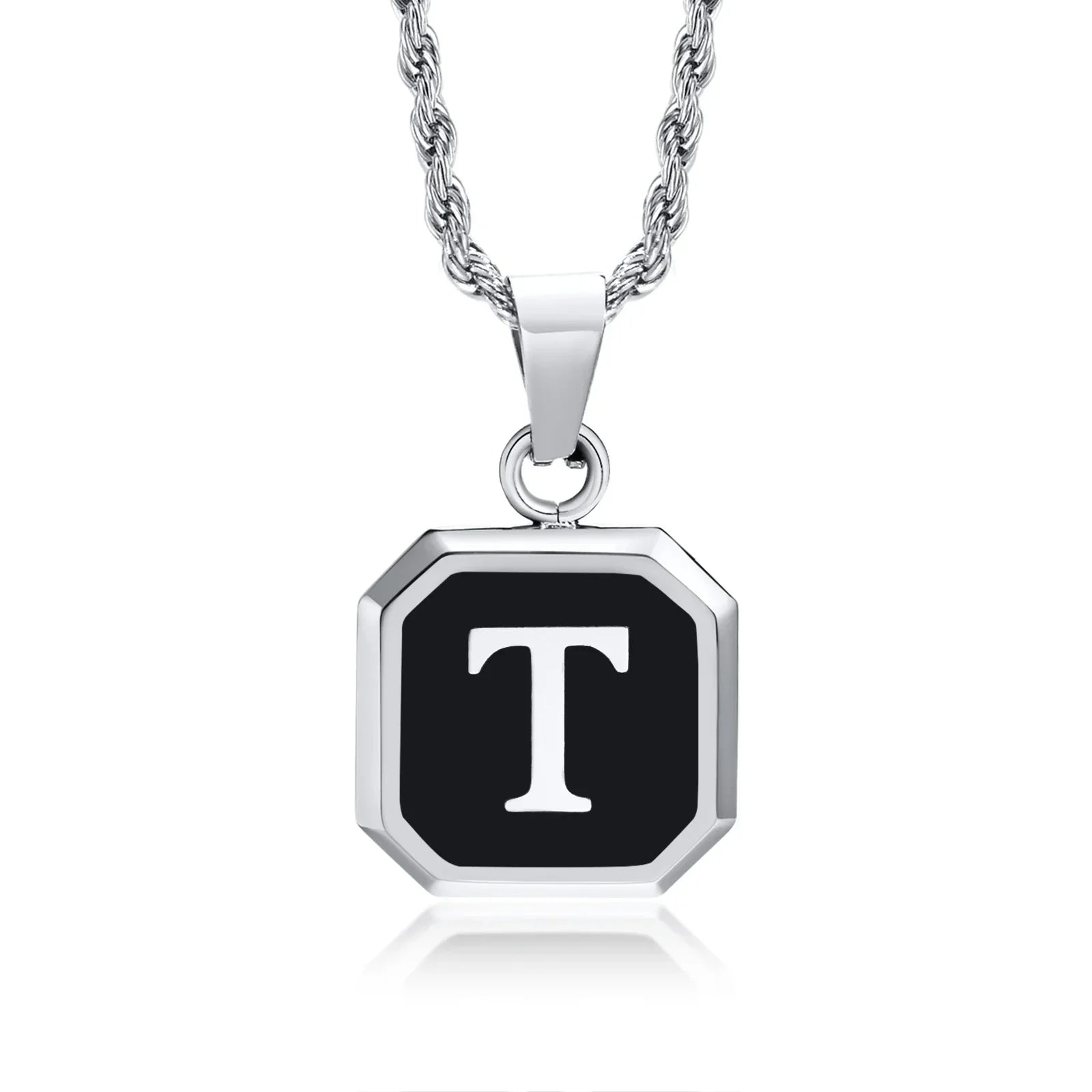 Collier pour homme avec pendentif hexagonale initiale - lettre