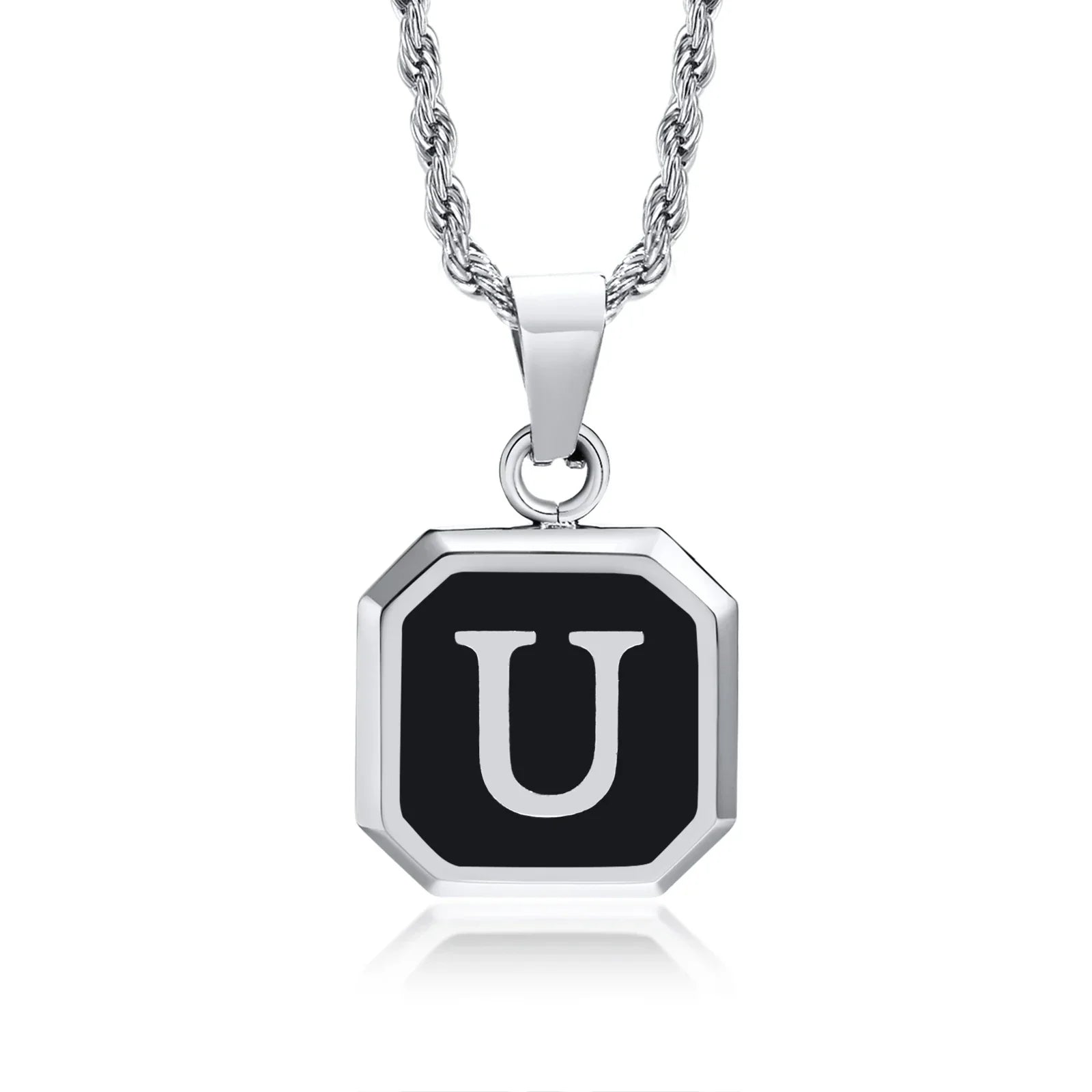 Collier pour homme avec pendentif hexagonale initiale - lettre
