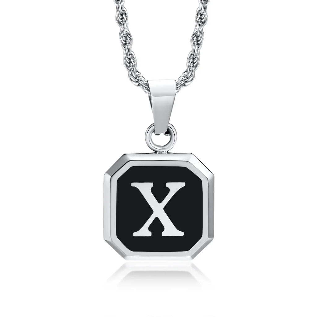 Collier pour homme avec pendentif hexagonale initiale - lettre