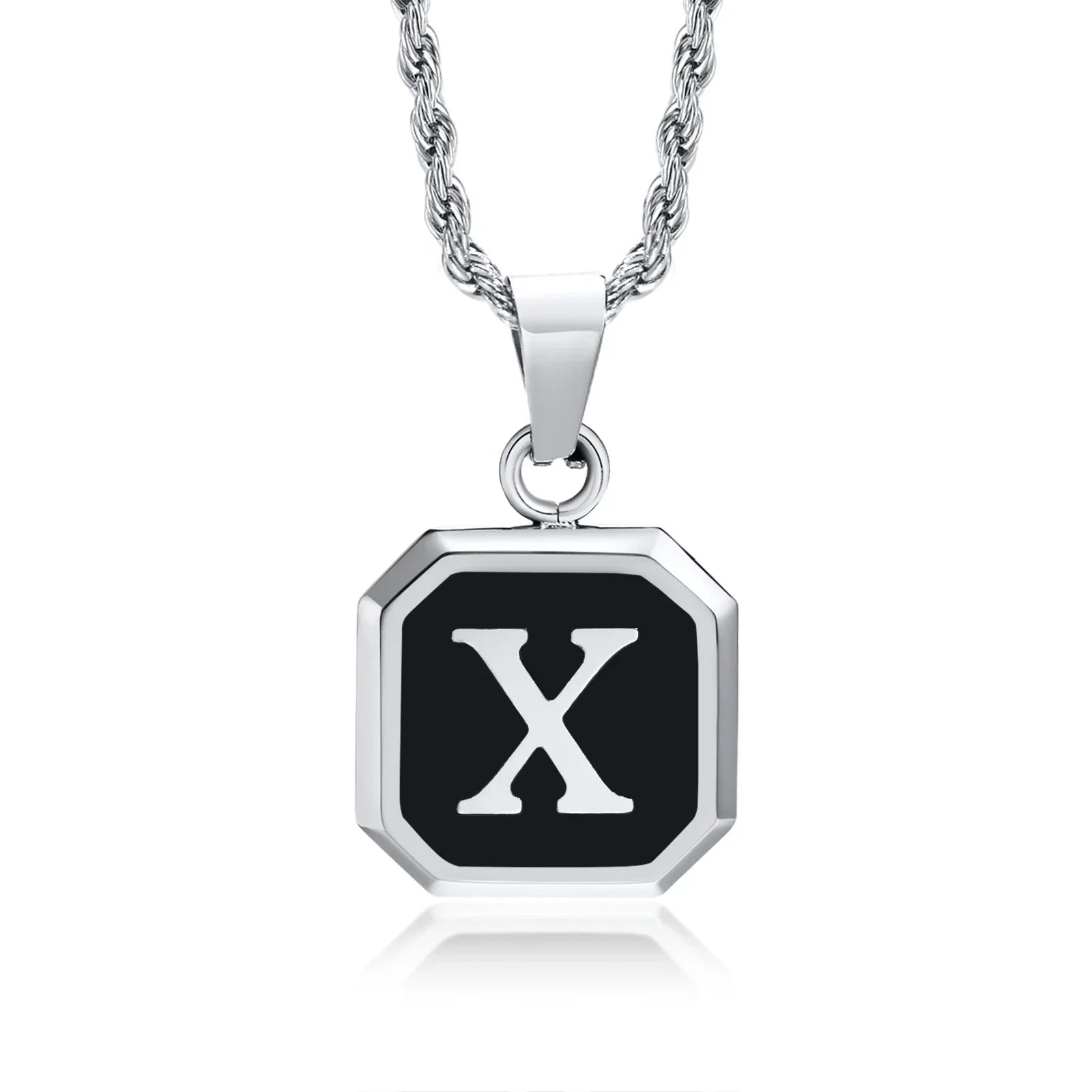 Collier pour homme avec pendentif hexagonale initiale - lettre