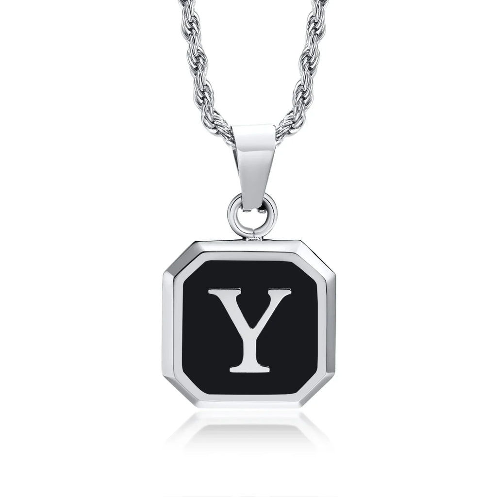 Collier pour homme avec pendentif hexagonale initiale - lettre