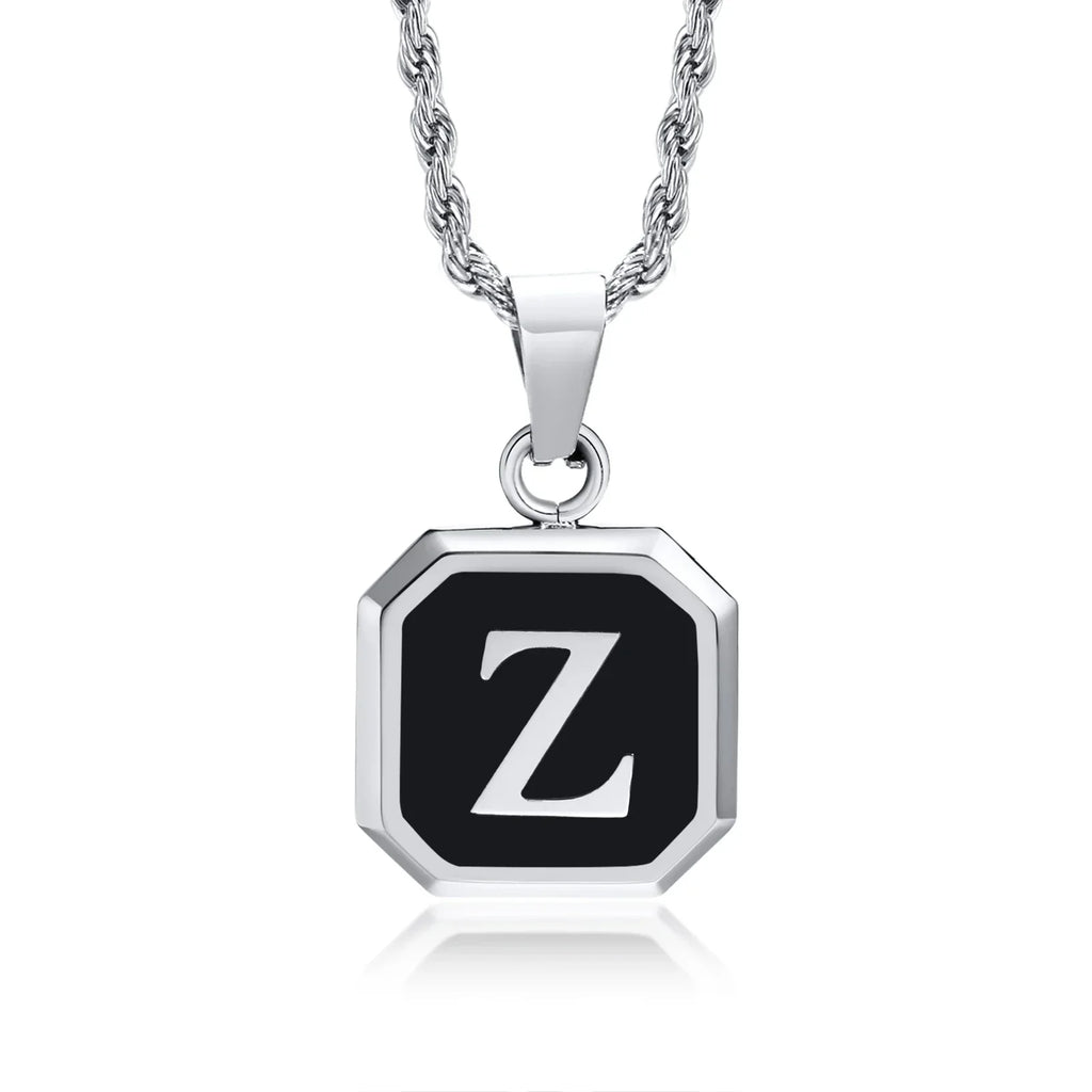 Collier pour homme avec pendentif hexagonale initiale - lettre