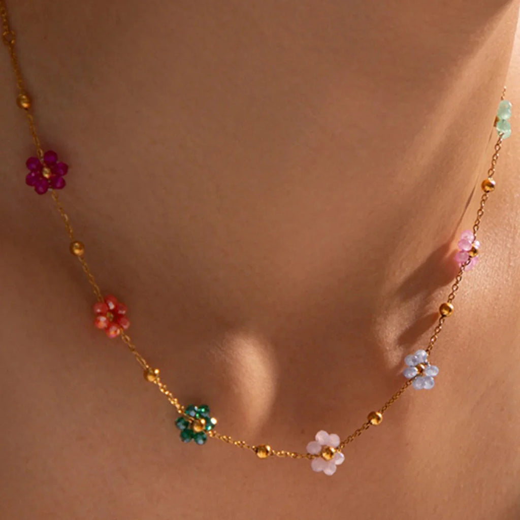 Collar Gargantilla con Colgante de Flores de Colores