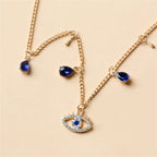 Collar Gargantilla con Colgante Ojo Turco Azul con Strass y Perlas dorado