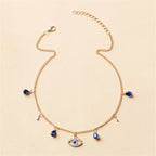 Collar Gargantilla con Colgante Ojo Turco Azul con Strass y Perlas dorado