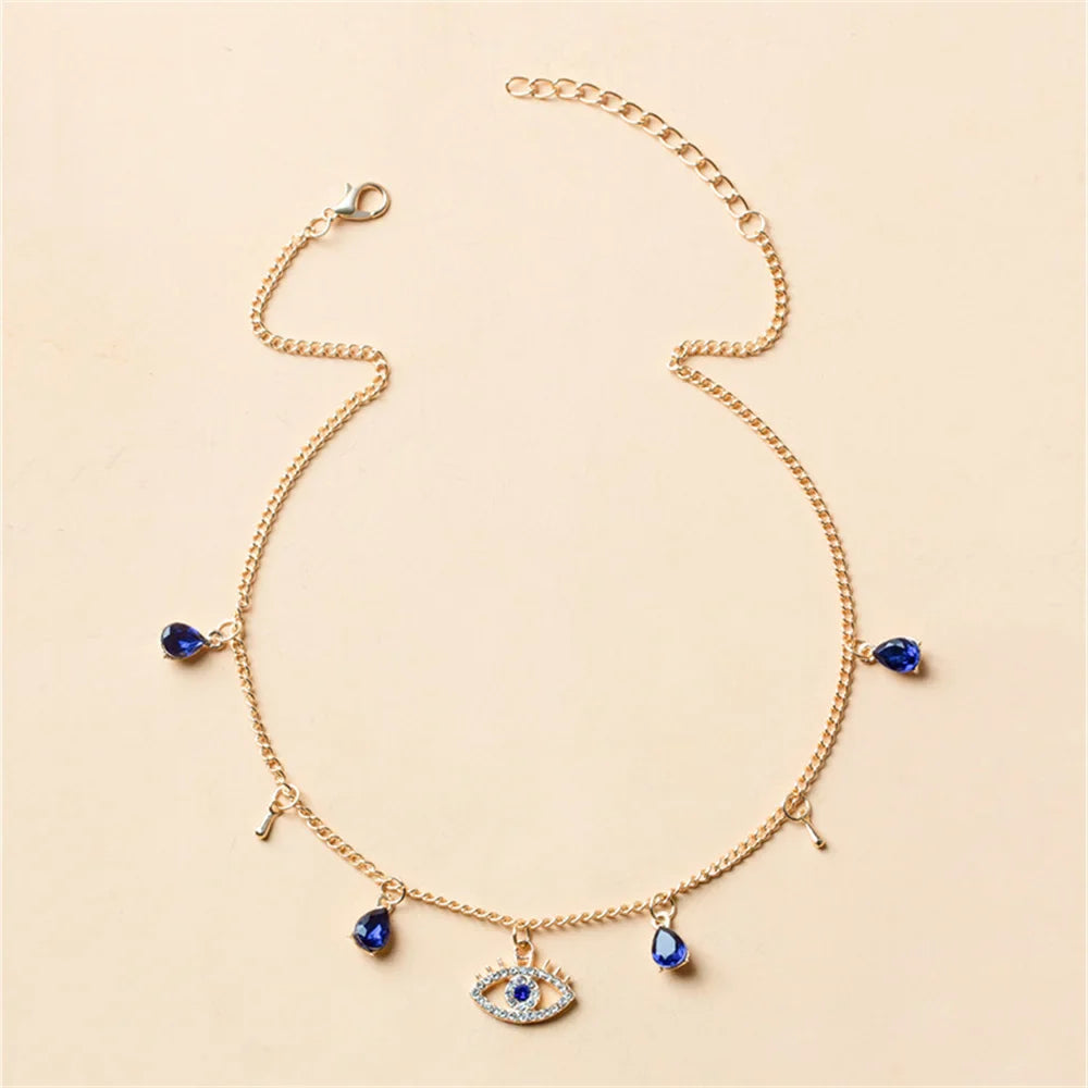 Collar Gargantilla con Colgante Ojo Turco Azul con Strass y Perlas dorado