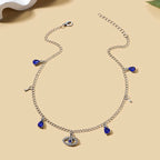 Collar Gargantilla con Colgante Ojo Turco Azul con Strass y Perlas plateado