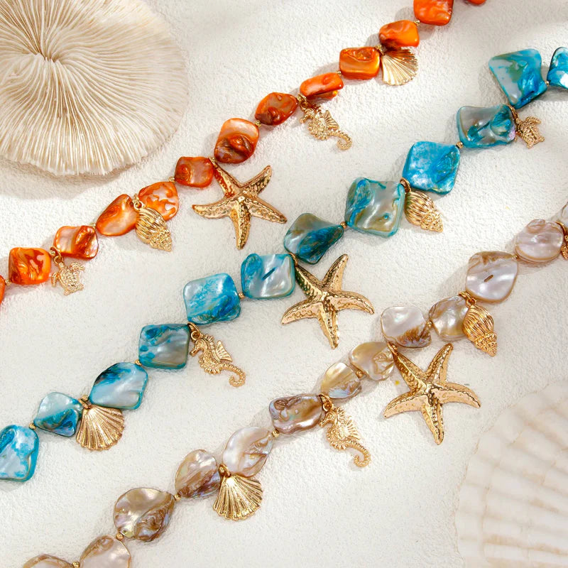 Collar Gargantilla con Colgantes de Conchas Estrella de Mar beige