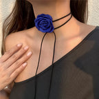 Collar Gargantilla Elegante Colgante Gran Flor de Rosa azul 1