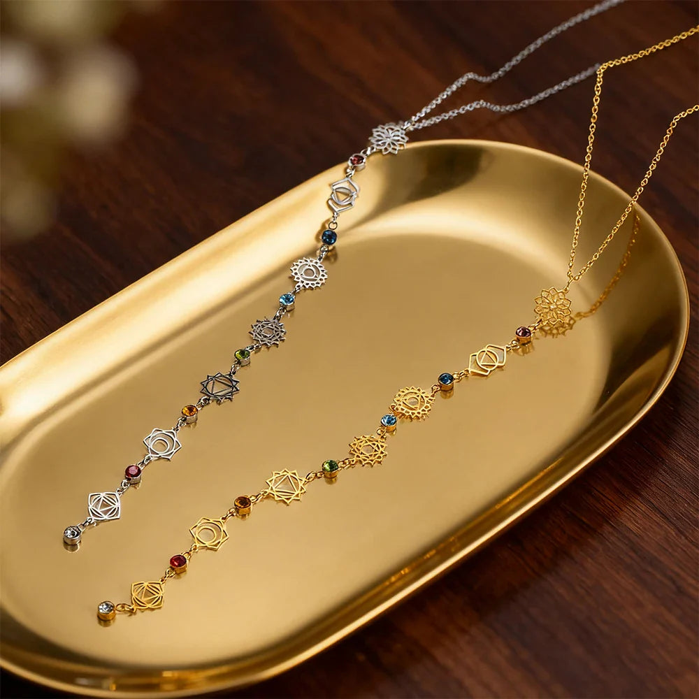 Collar Gargantilla con Colgante de Piedras de Circón 7 Chakras oro