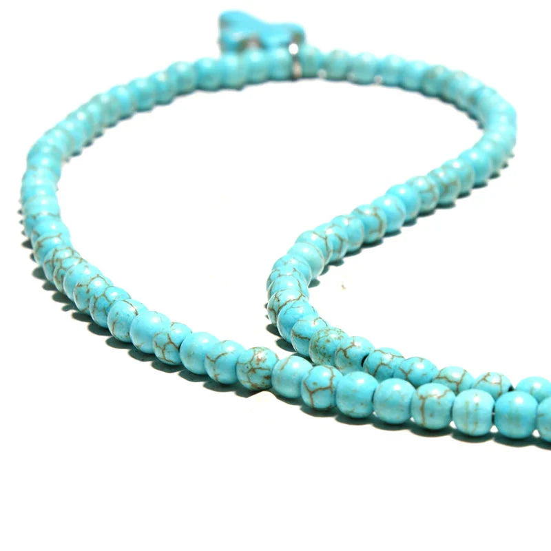 Collar Gargantilla Colgante Cruz Piedra Natural Mujer azul