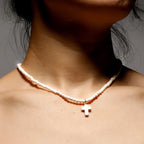 Collar Gargantilla Colgante Cruz Piedra Natural Mujer blanco