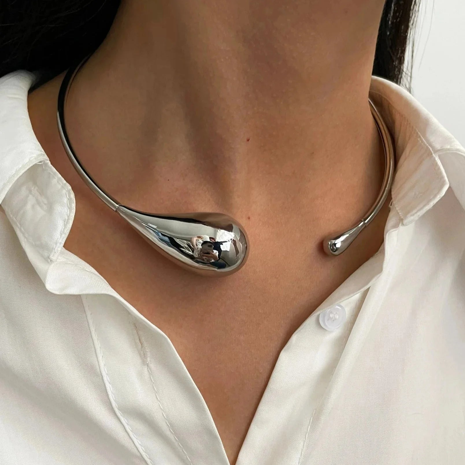Collar Gargantilla Colgante Gota de Agua plata