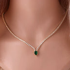 Encantador Collar Gargantilla Colgante Gota de Agua y Circonio plata y verde