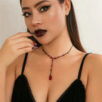 Collar Gargantilla Colgante Gota de Agua Estilo Gótico negro y rojo