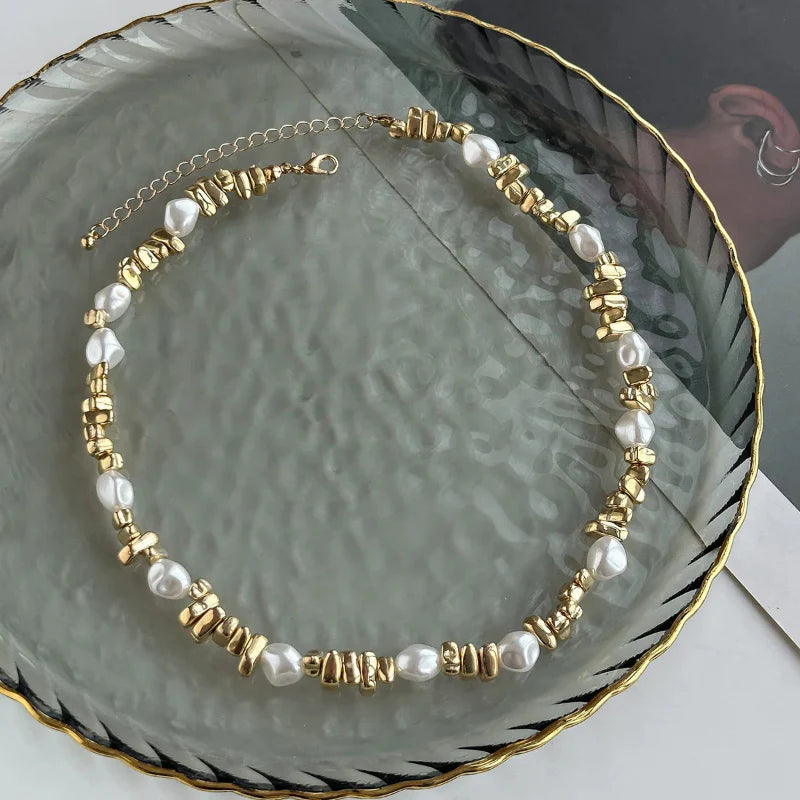 Collar Gargantilla con Colgantes de Perlas para Mujer oro