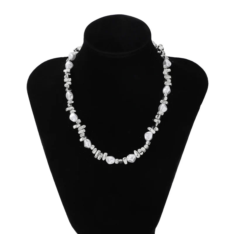 Collar Gargantilla con Colgantes de Perlas para Mujer plata