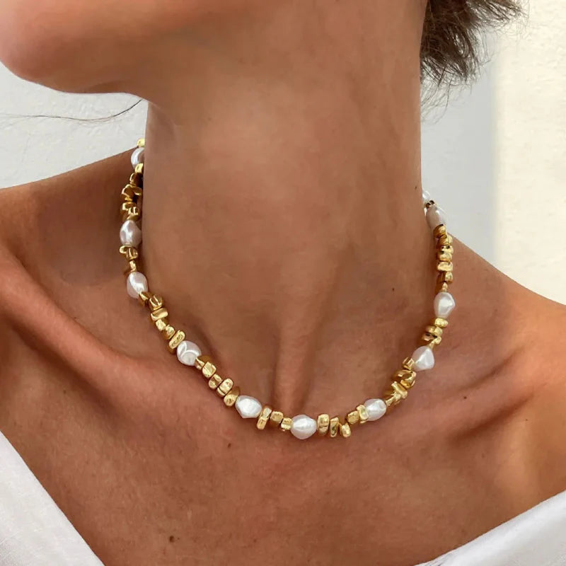Collar Gargantilla con Colgantes de Perlas para Mujer oro