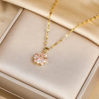 Collar Romántico con Colgante de Flor de Rosa y Circonio