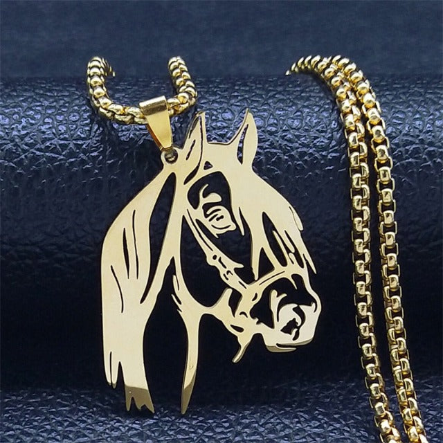 Collar Colgante Cabeza de Caballo Mujer Niña caballo simple oro