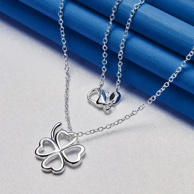 Collar Trébol de 4 Hojas Colgante para Mujer Plata